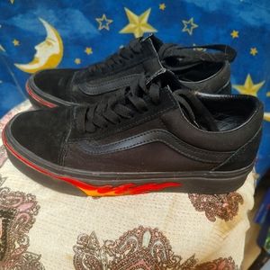 Black Vans with Flames Stripe